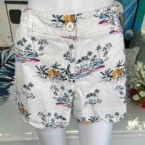 Crown & Ivy White and Yellow Bermudas with Whimsical Print